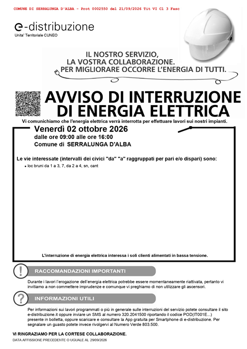 Avviso Interruzione Energia Elettrica