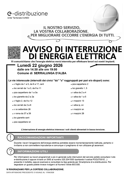 Avviso interruzione energia elettrica