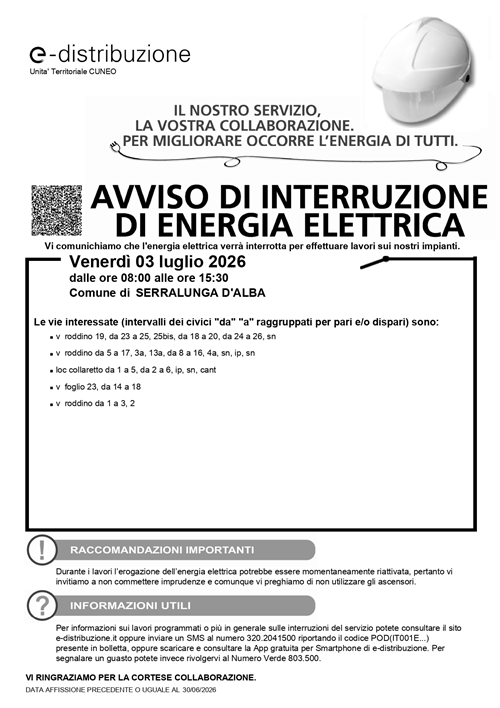 Avviso Interruzione Energia Elettrica