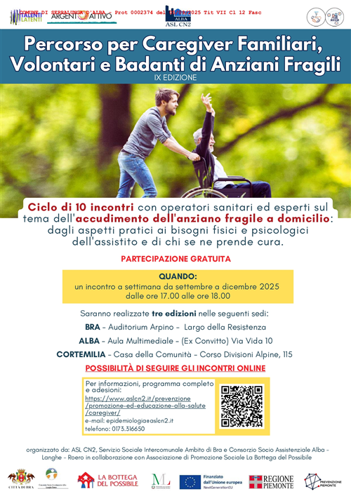 Percorso formativo per Caregiver Familiari, Volontari e Badanti di Anziani Fragili